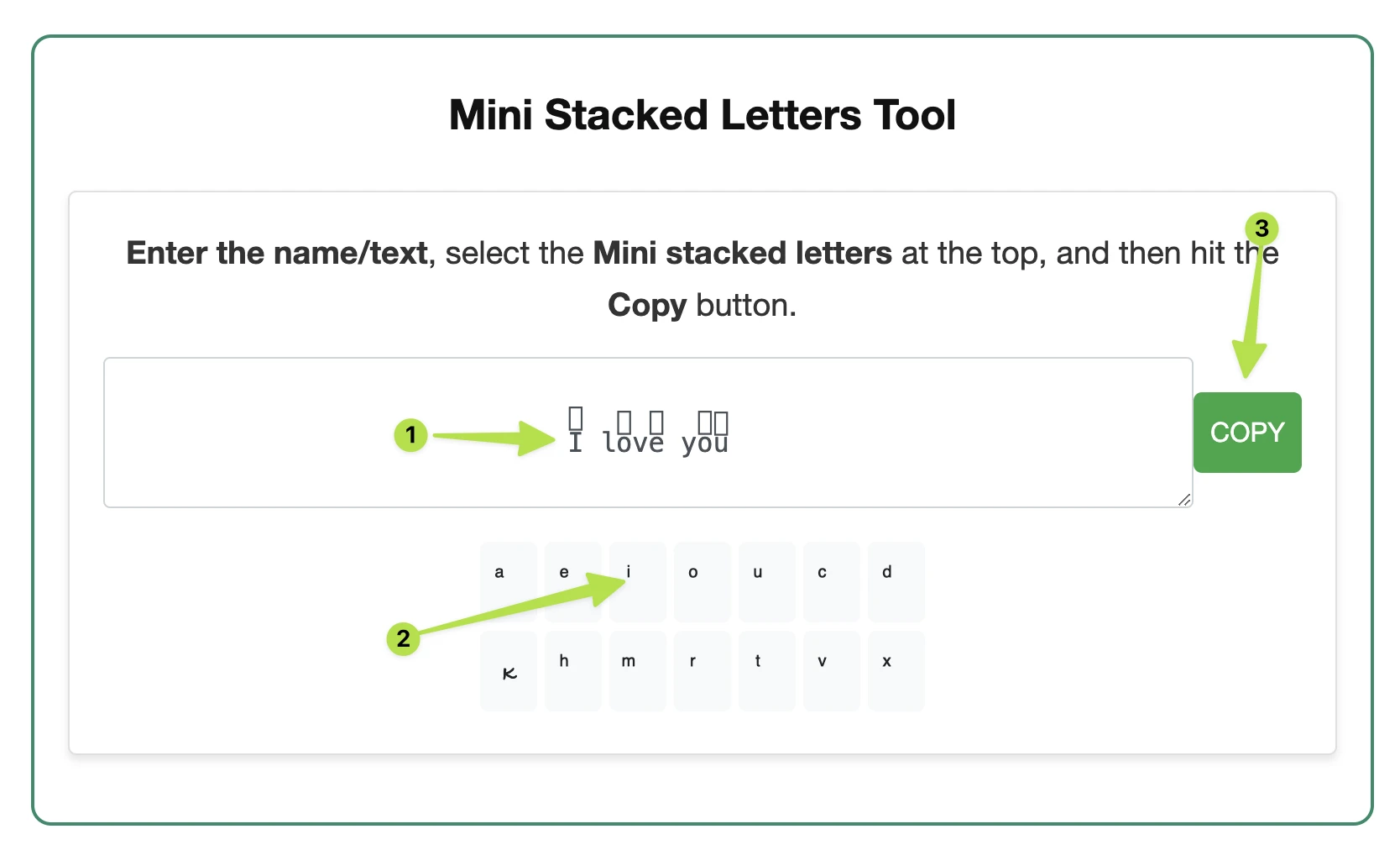 Mini Stacked Letters Tool